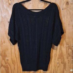 Arden B Sweater Women's Medium Black Loose Cable Knit Short Dolman Sleeve Silk